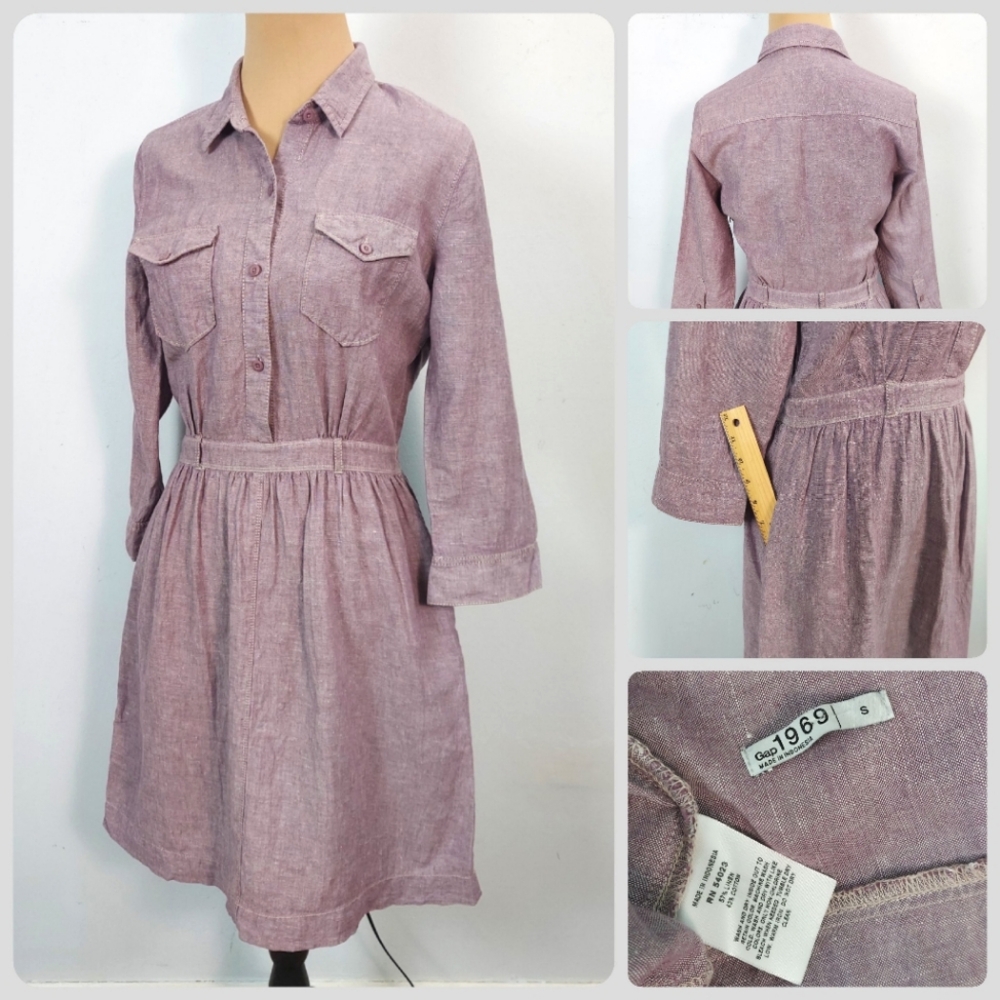 Gap Button-Up Dress In Purple Linen, Womens Sz S